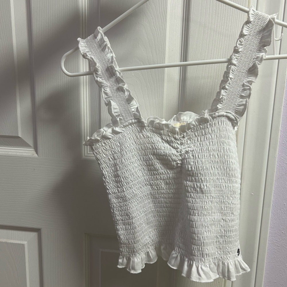 Roxy White Smocked Top with Ruffles